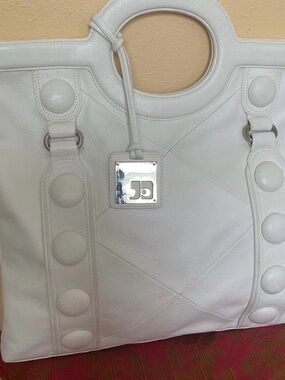 Joe's Jeans white Leather Tote Bag with Logo Charm